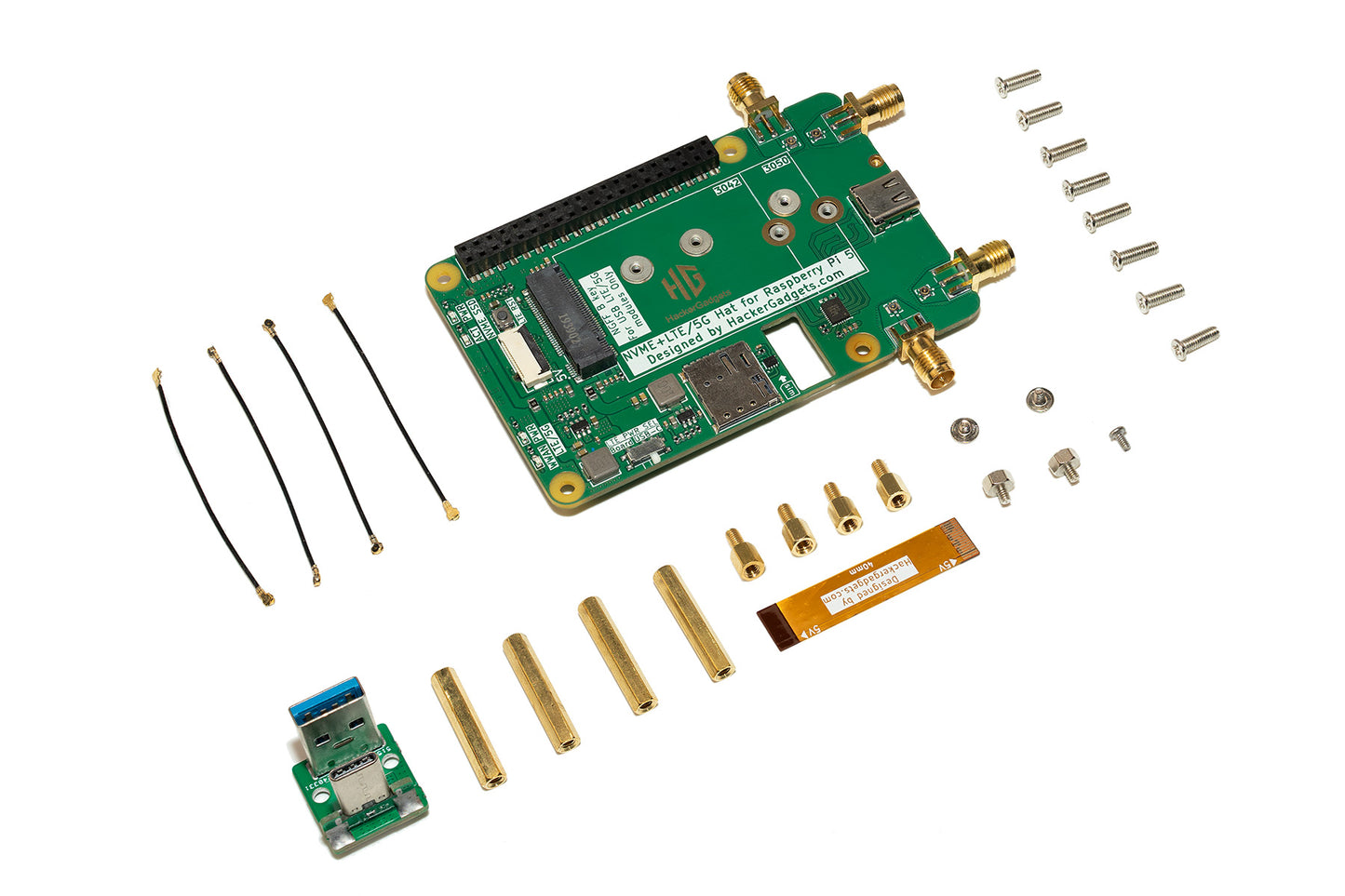 NVME+LTE/5G Hat with SMA connectors for Raspberry Pi 5
